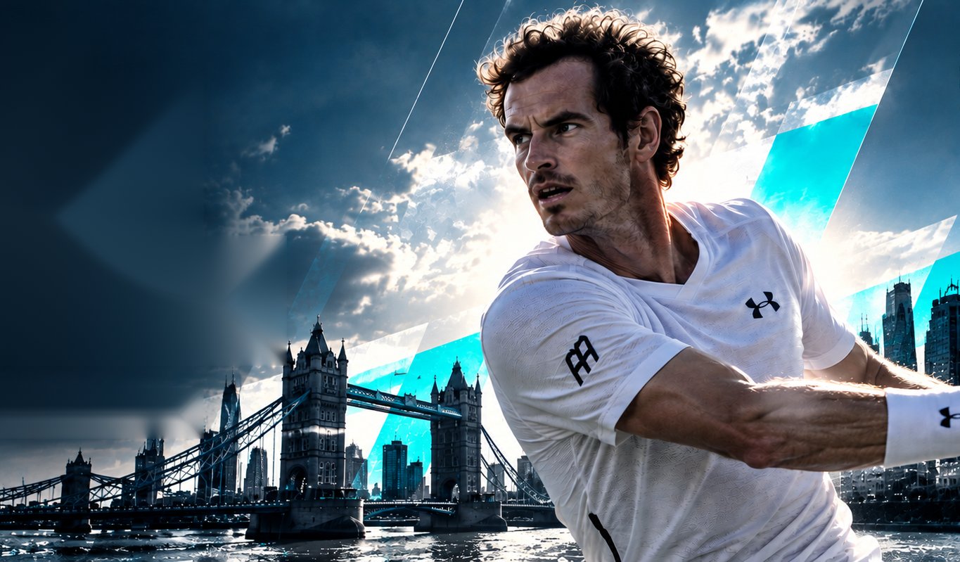 Under Armour — Powering Andy Murray to the Next Level. Andy Murray mid-swing in front of Tower Bridge and the London skyline.
