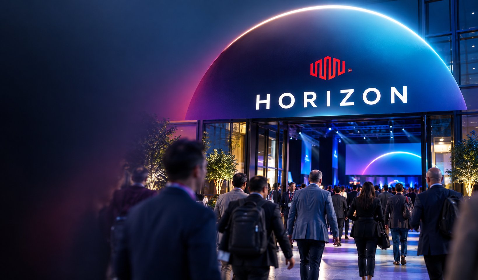 Equinix Horizon event coverage: two presenters mid-interview on stage, with the Equinix Horizon branding and the People, Platforms, Possibilities tagline.
